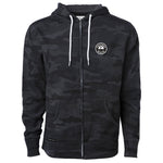 Load image into Gallery viewer, Black Camo Zip up Hoody with Embroidered Patch
