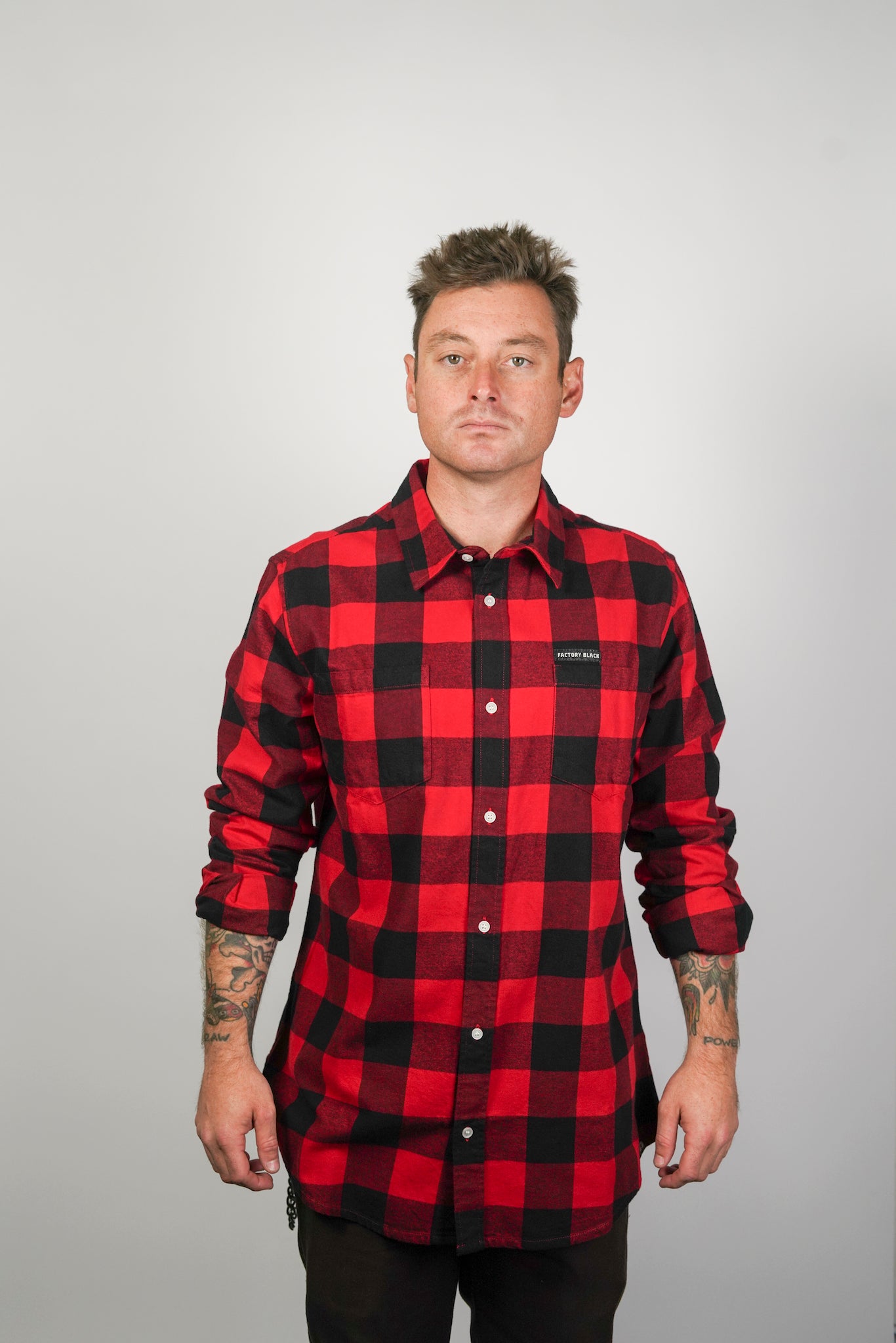 DETROIT Red and Black Checkered Flannel Shirt