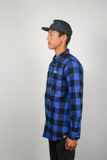 Load image into Gallery viewer, DETROIT Royal and Black Checked Flannel Shirt

